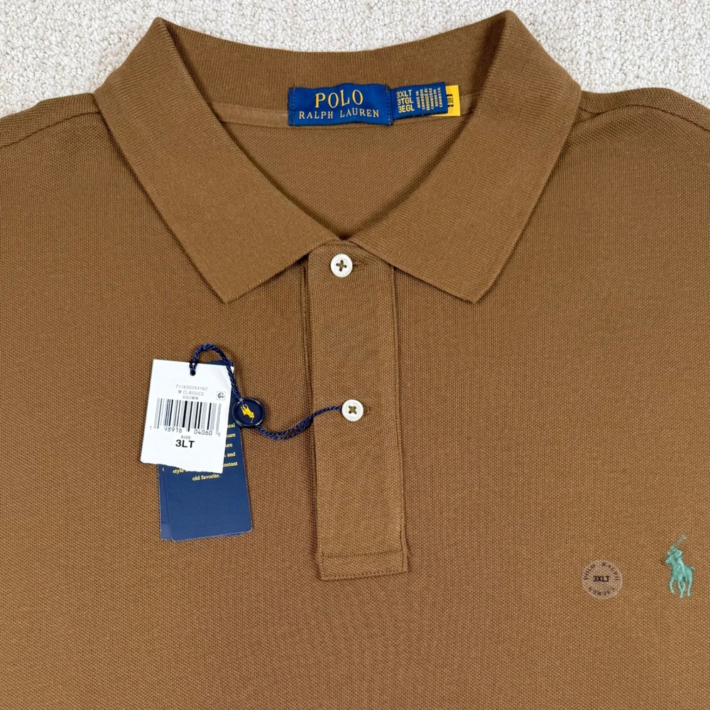 NEW Polo Ralph Lauren Men 3XLT Brown Short Sleeve Mesh Pique Cotton Polo Shirt